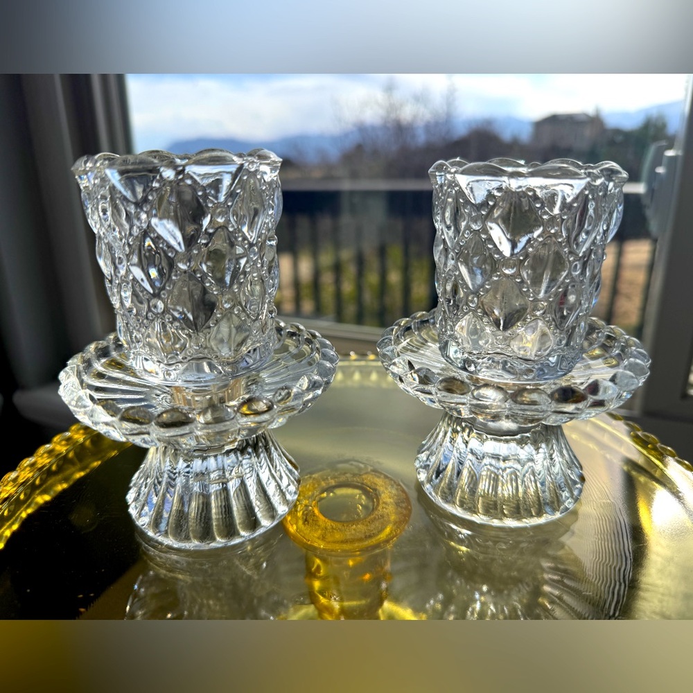 Sold Partylite Quilted Crystal Pair Candle Holders P9246 Retired in Box